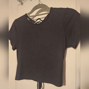 Ritual Black Ribbed Short Sleeve Top Size L.